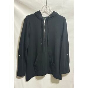 Lauren Active Ralph Lauren Black Quarter Zip Hoodie Roll Tab Sleeve Womens Med